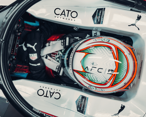Porsche Formula E car with Cato Networks logo