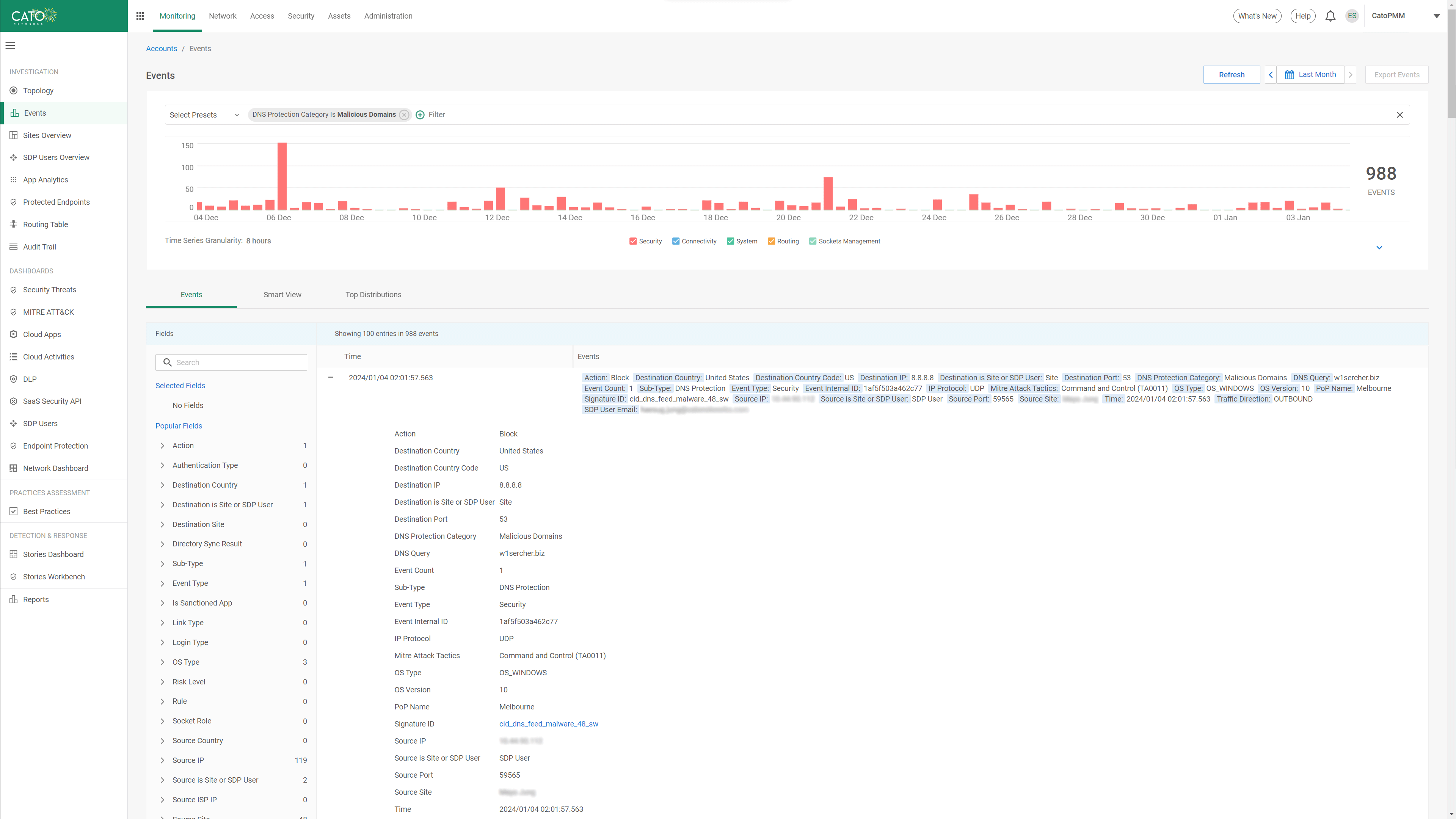Events Page - DNS Protection Event