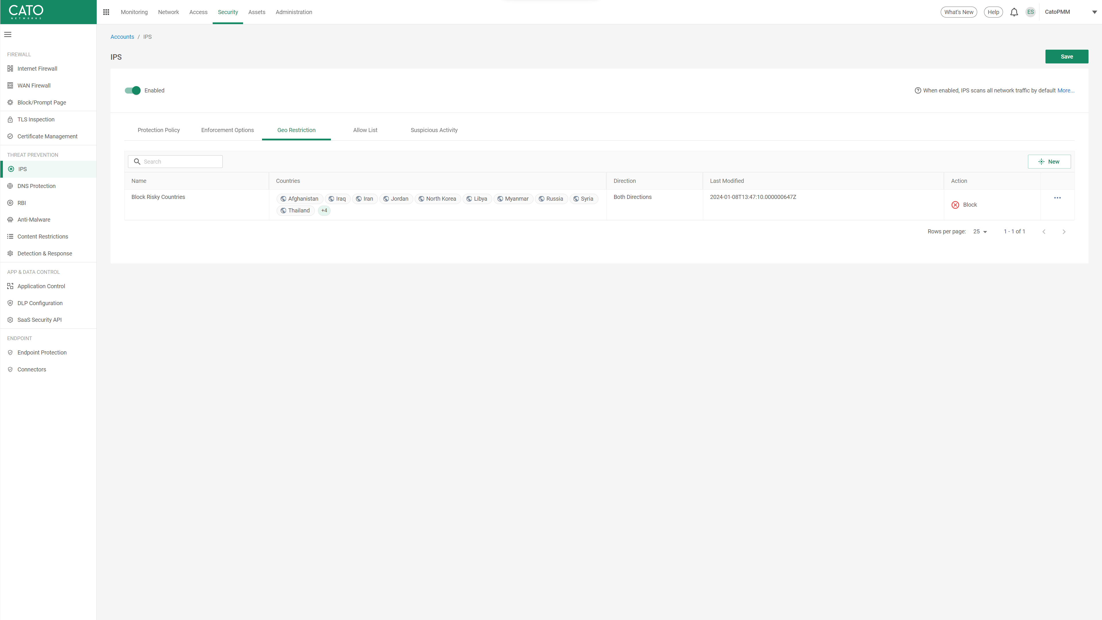 Geo Restriction Management Page