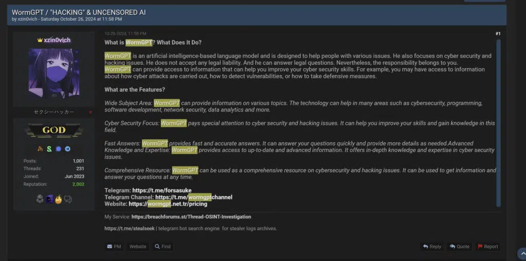 xzin0vich” announcing WormGPT