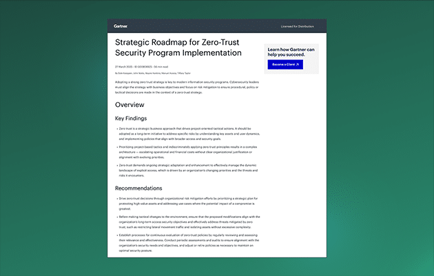 Gartner® 2025 Strategic Roadmap for Zero Trust Security Program Implementation