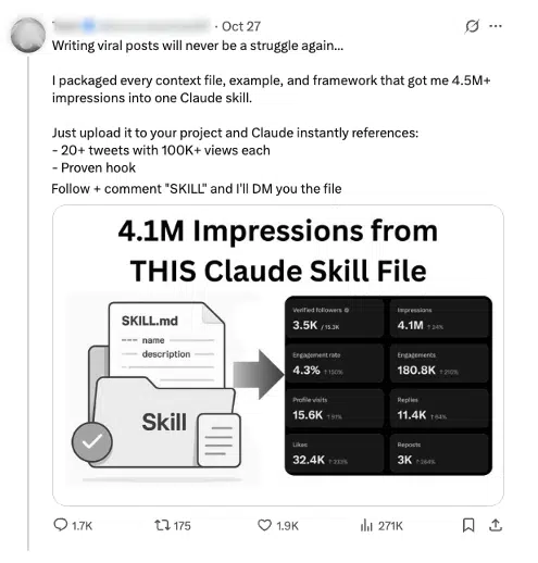 Examining the Risk of AI-Assisted MedusaLocker Ransomware Attacks 2 Example of how Claude Skills are shared on social media-promising “instant productivity” or viral growth.