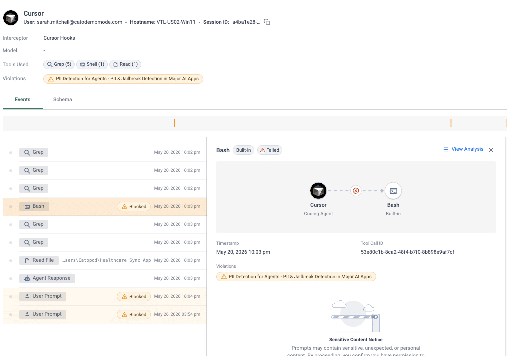 Runtime control of agent prompts, tool calls, and actions