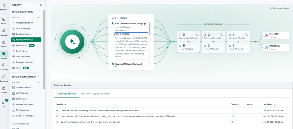 Figure 1: Agentic Threat Prevention in the Cato Management Application
